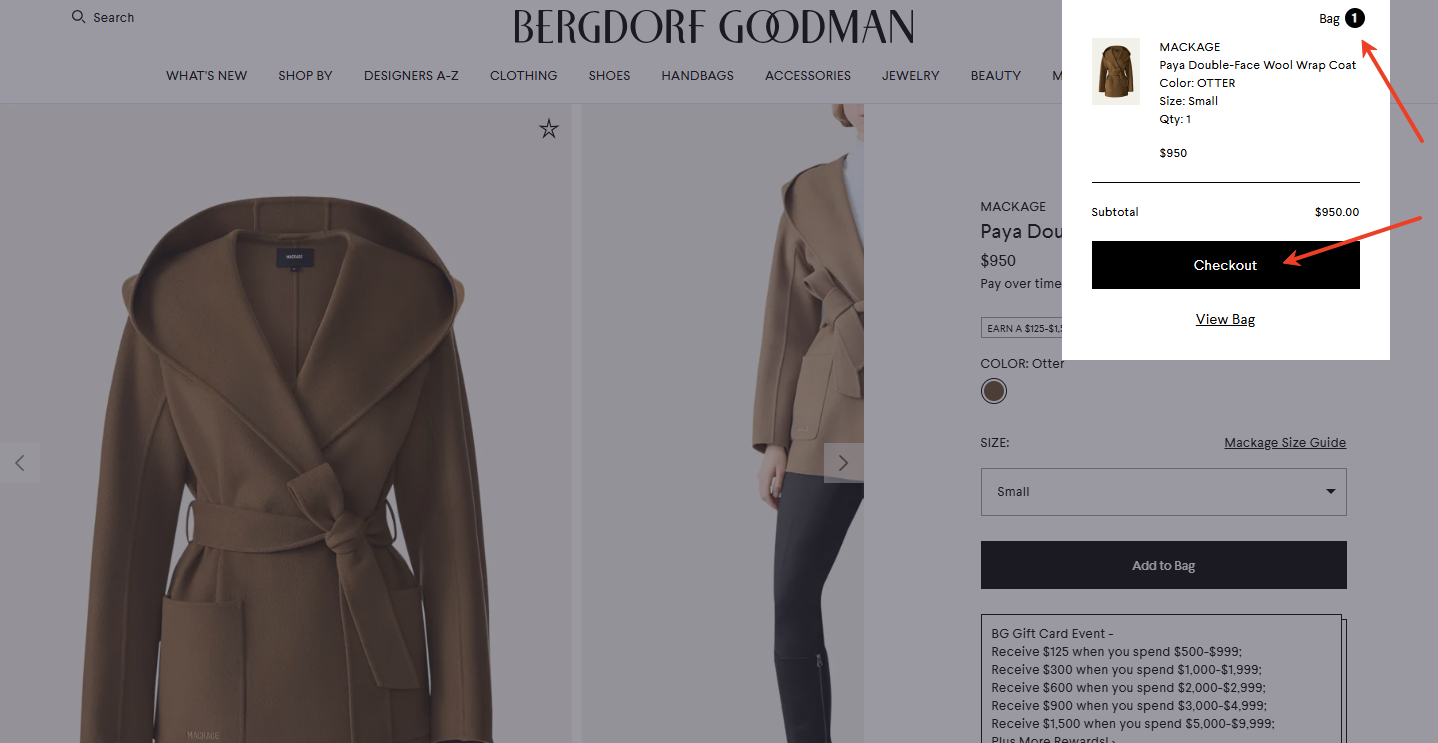 Go to the Cart by clicking the cart icon at the top of the page.